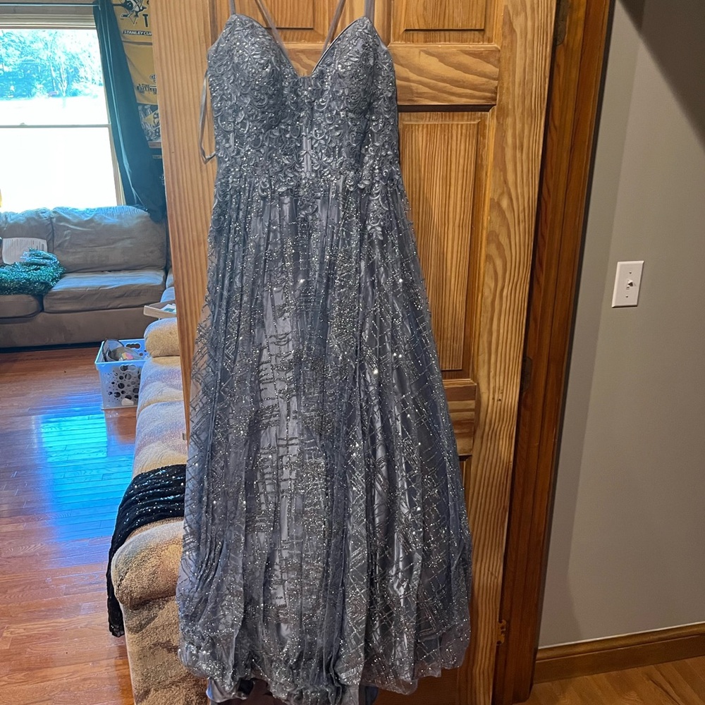 Dancing Queen Silver blue  Embellished Prom Dress